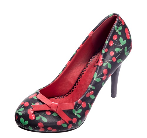 Banned Dancing Days Money Honey Black Red Cherry Print High Heel Court ...