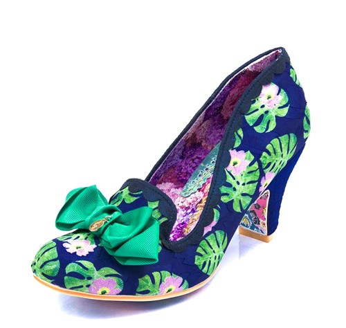 Irregular Choice Kanjanka Navy Green Floral Palm Print Mid Heel Shoe KissShoe