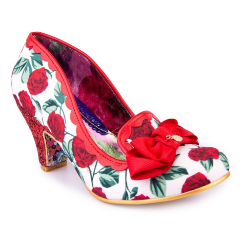Irregular Choice Kanjanka Red Rose Floral Glitter Mid Heel Shoes - KissShoe
