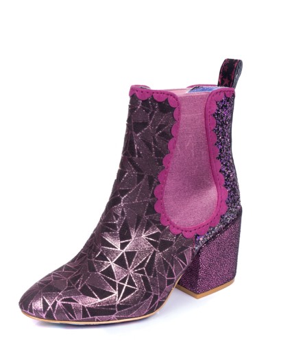 Irregular Choice Kings Road Pink Geo Glitter Block Heel Chelsea Ankle Boots