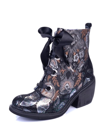 Irregular Choice Quick Getaway Black Floral Bronze Silver Block Heel ...