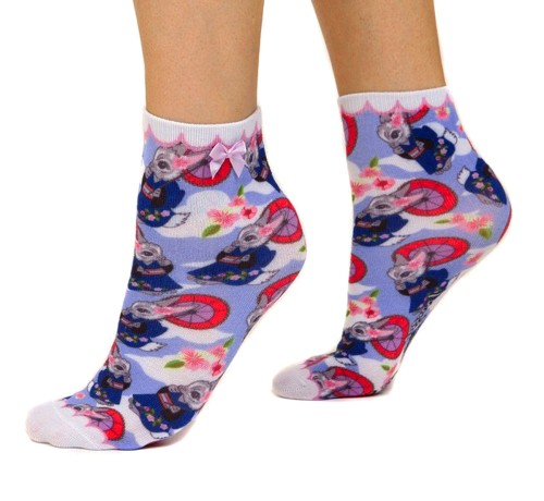Irregular Choice Sockadelic Blossom Bunny Purple Ankle Socks KissShoe