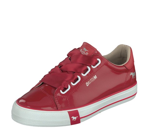 Mustang NEW 1313-301 red white patent ribbon laces fashion trainers sz 4-8