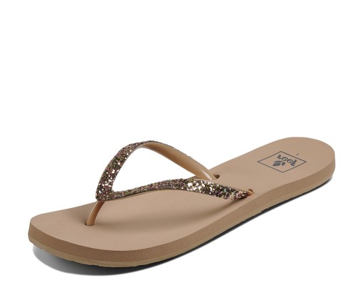 Reef Stargazer Gemstone Beige Gold Glitter Women’s Flip Flops - KissShoe