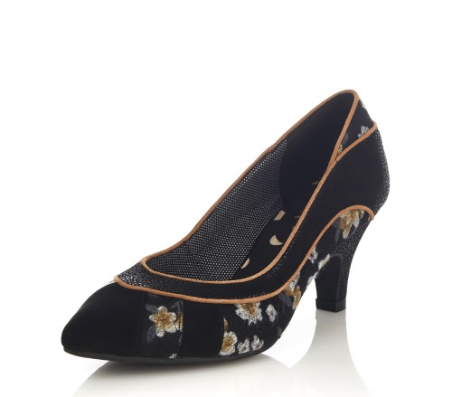 Ruby Shoo Daphne Black Yellow Floral Mid Heel Court Shoes - KissShoe