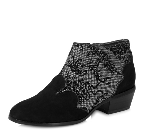 Ruby Shoo Juliette Black Floral Tweed Low Heel Ankle Boots - KissShoe