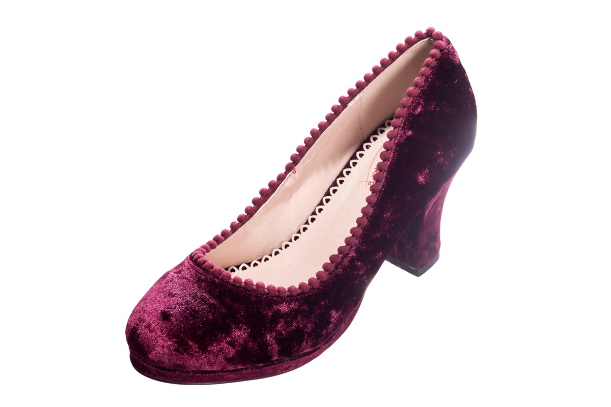 Banned Dancing Days Honey Hush Magenta Purple Velvet High Heel Court Shoes