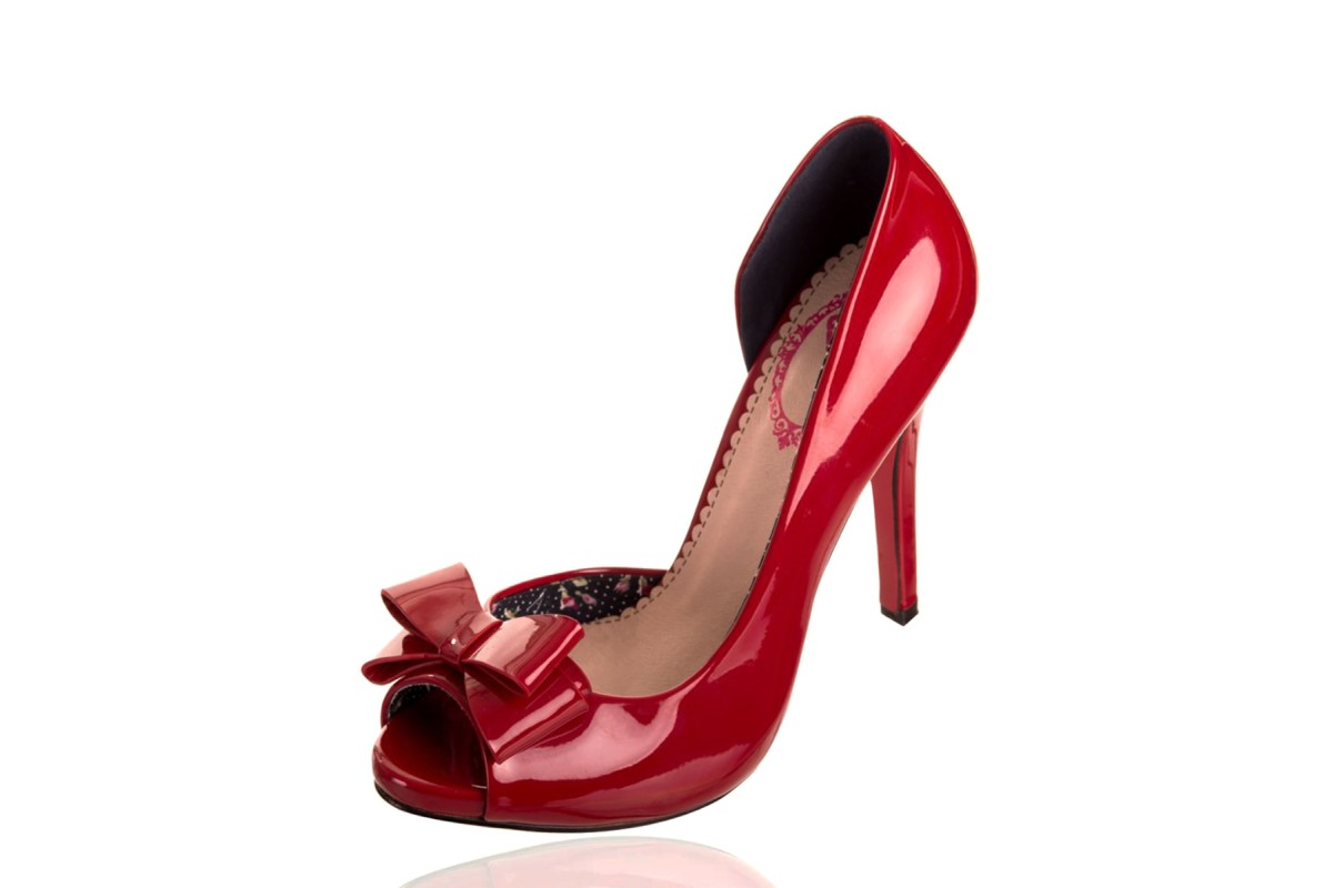 Banned Doris Red Patent Peep Toe Stiletto High Heel Court Shoes
