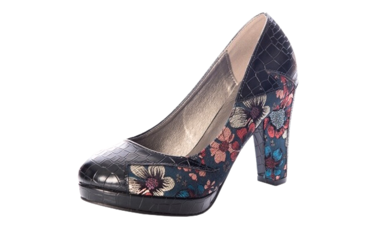 Banned Retro Bloom at Night High Heel Floral Court Shoes