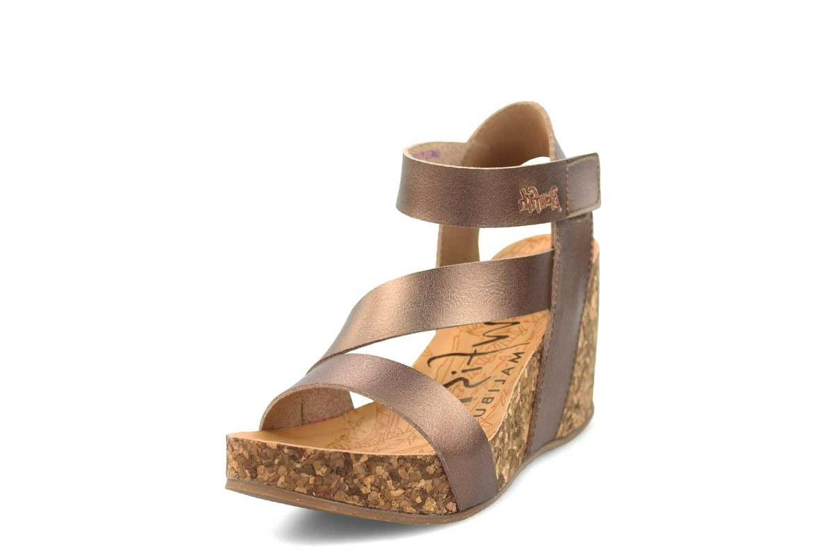 Blowfish Hapuku Amber Metallic Brown Faux Leather Wedge Heel Sandals