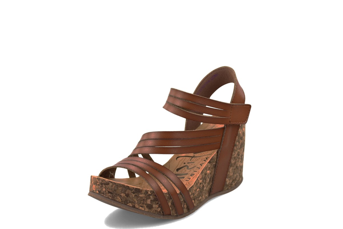 Blowfish Helm Scotch Brown Faux Leather High Heel Wedge Sandals