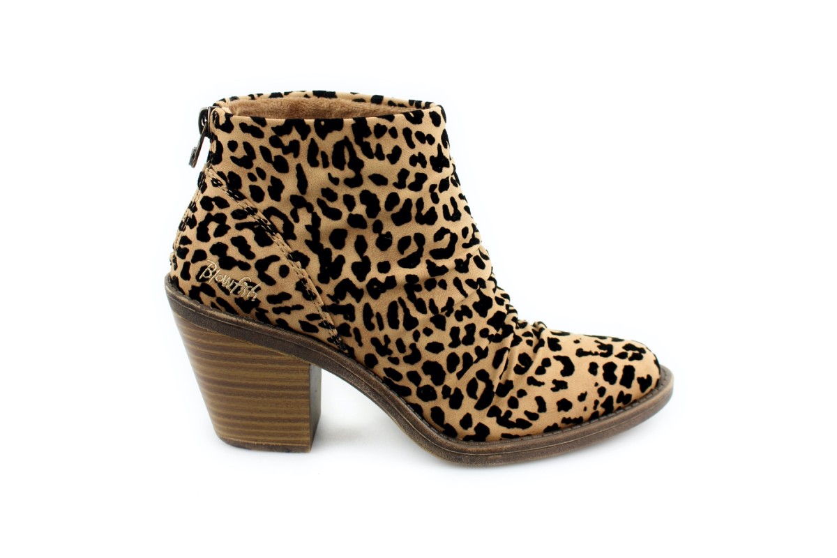 Blowfish Lagol Sahara Leopard Grassland Block High Heel Vegan Ankle Boots