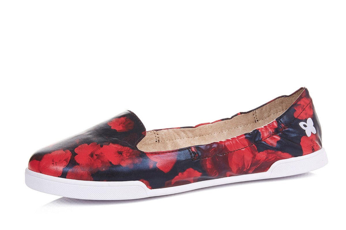 Butterfly Twists Jade Ruby Red Rose Print Floral Ballet Shoes
