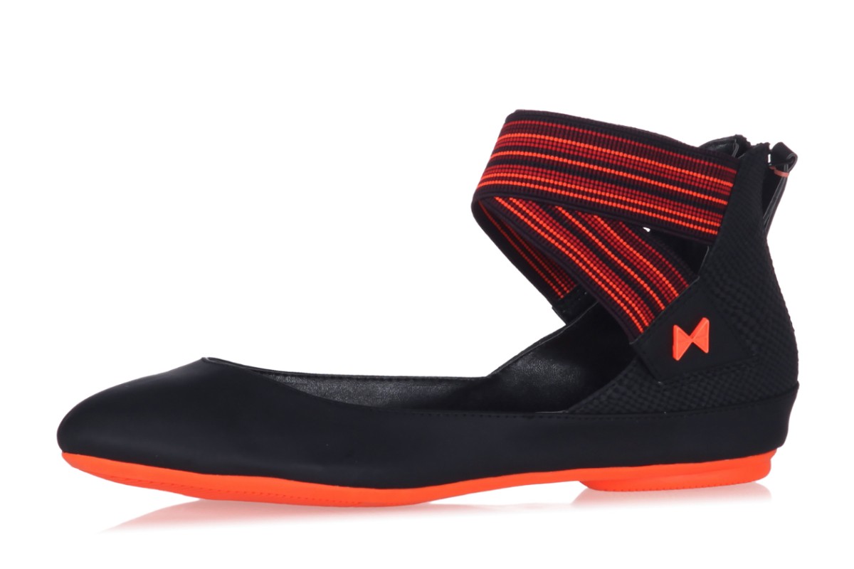 Butterfly Twists Keira Black Orange Ankle Strap Flat Shoes