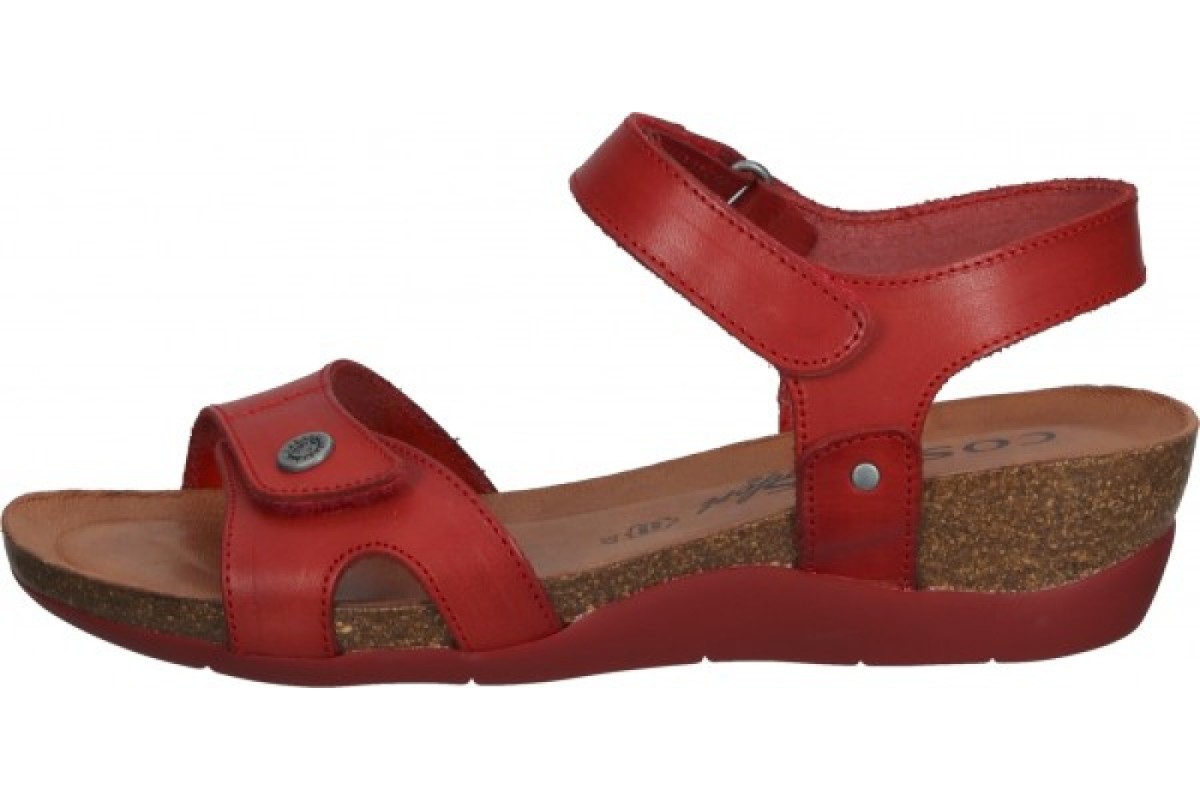 Cosmos Comfort Red Leather Adjustable Straps Low Wedge Heel Sandals