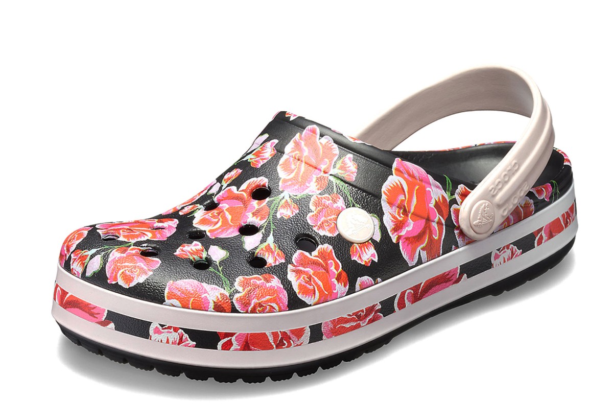 pink floral crocs