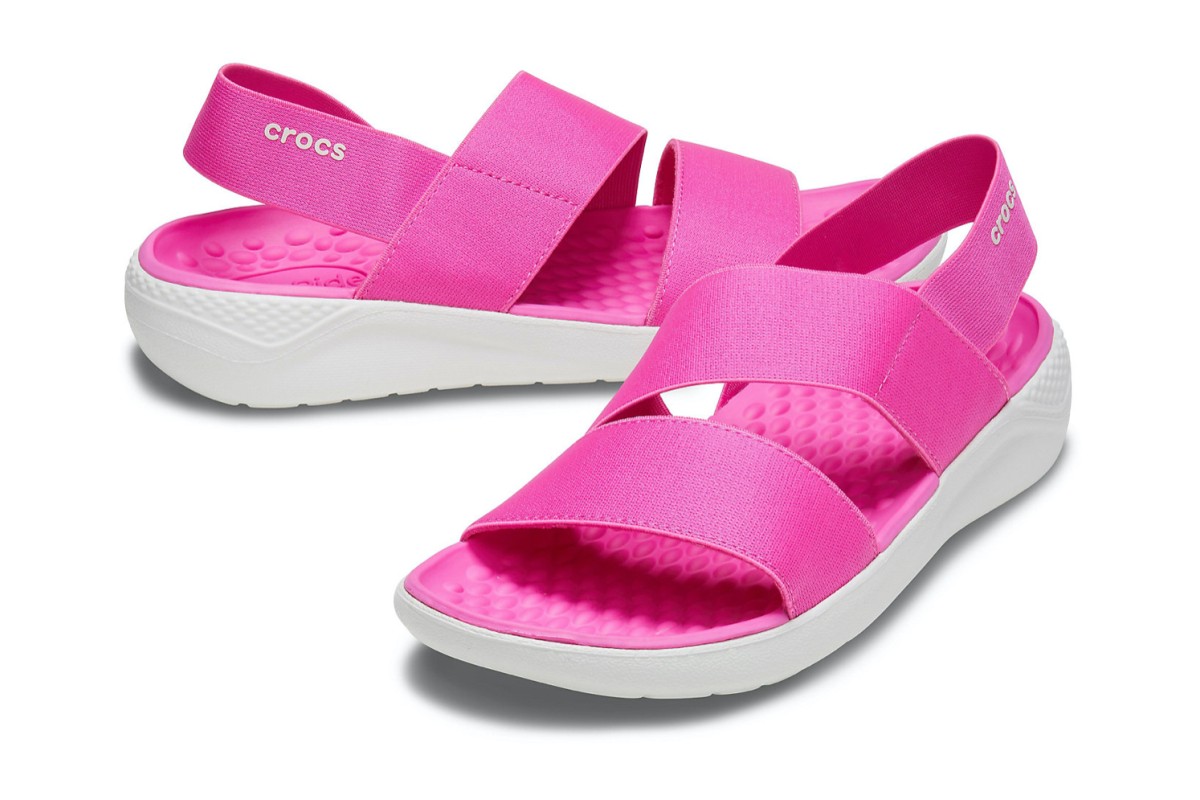 Crocs Literide Stretch Electric Pink Almost White Relaxed Fit Comfort Sandals