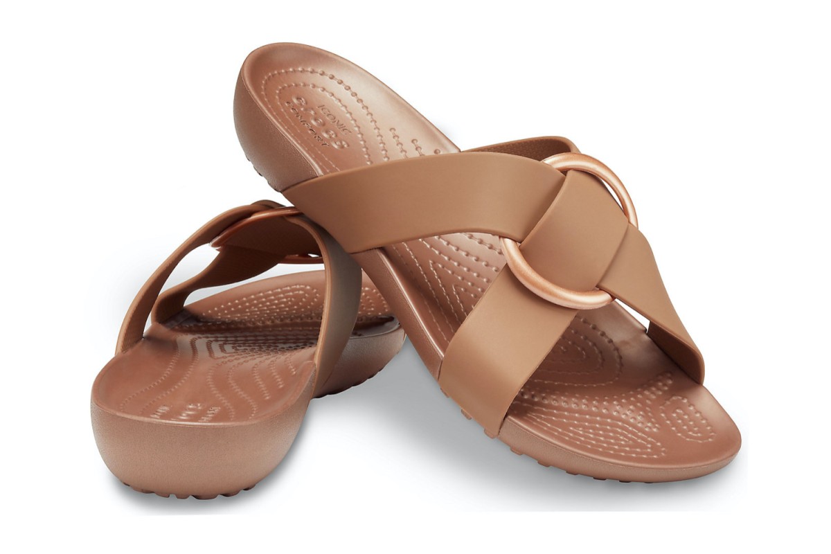 Crocs Serena Crossband Bronze Brown Comfort Slide Sandals