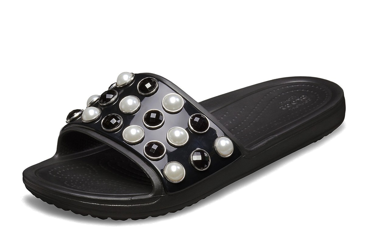 slide sandals with pearls