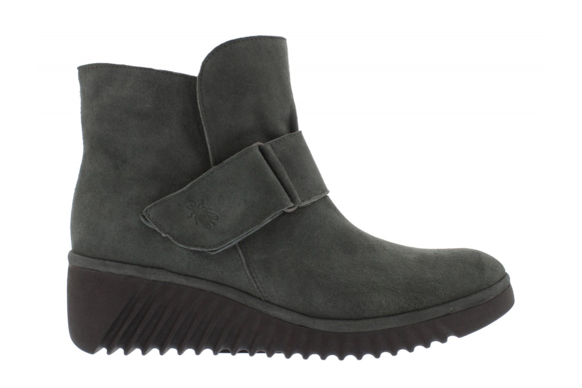 Fly London Labe Grey Slate Suede Wedge Heel Ankle Boots