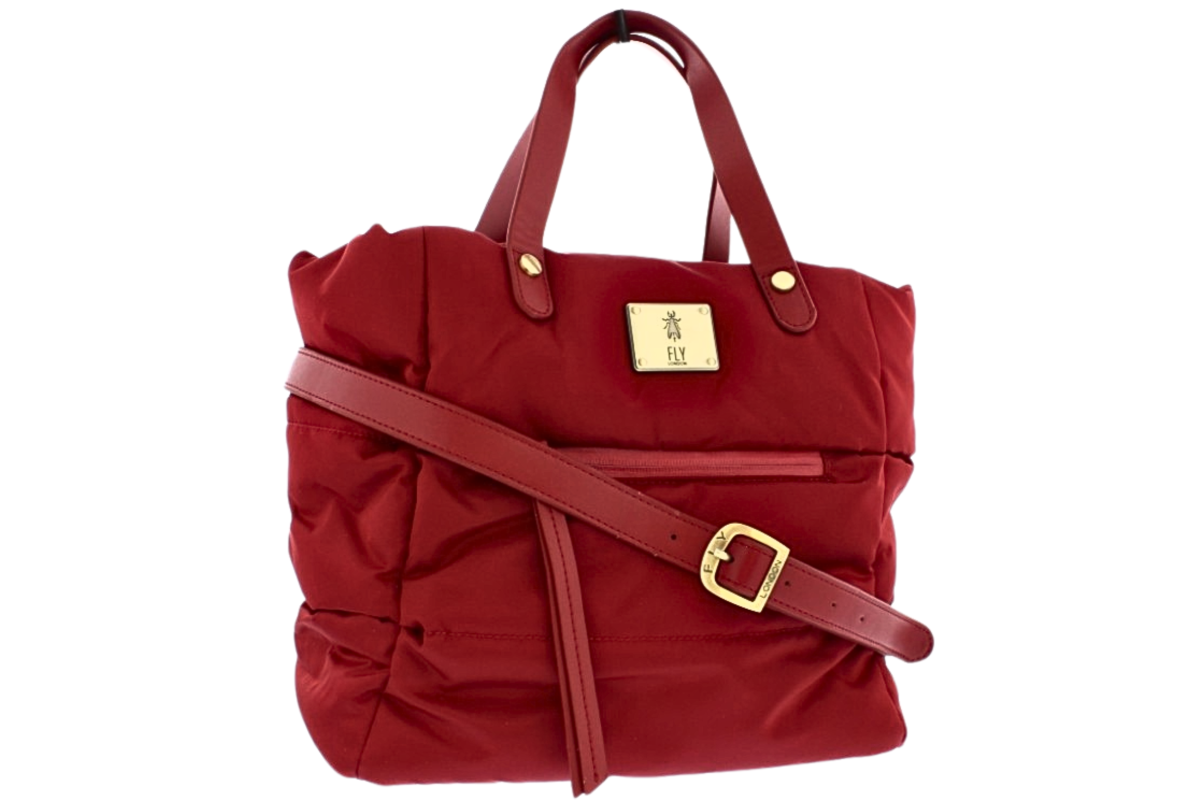 Red quilted handbag store