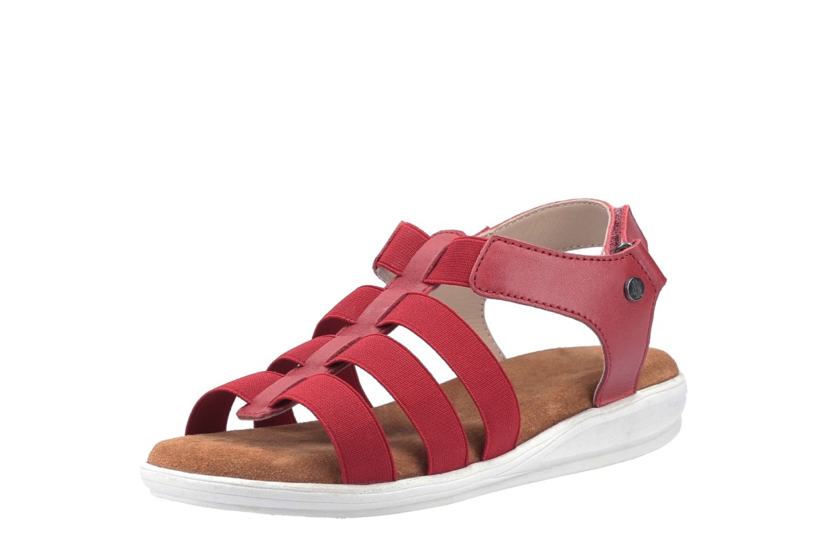Hush Puppies Hailey Red Leather Elastic Strap Flat Gladiator Comfort Sandals