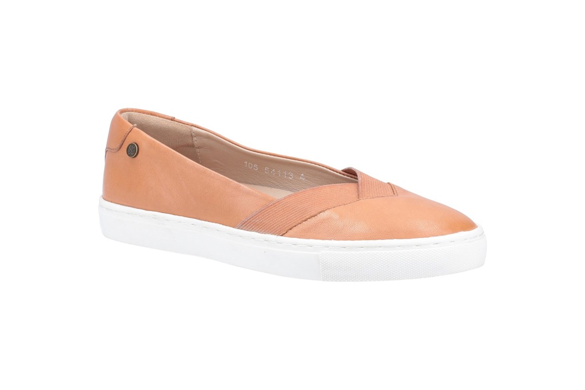 Hush Puppies Tiffany Tan Leather Slip On Flat Comfort Shoes - KissShoe