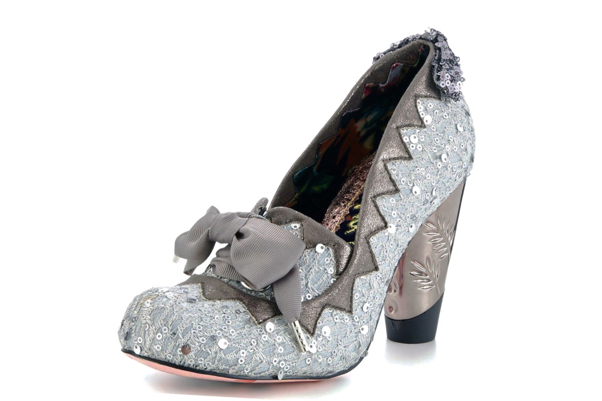 Irregular Choice Bubbles Gum Silver Grey Sequin Lace Up High Heel Shoes