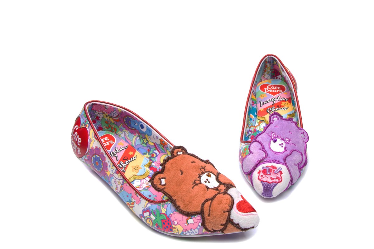 Irregular Choice Care Bears Sharing is Caring Purple Floral Low Heel Ballet Shoes