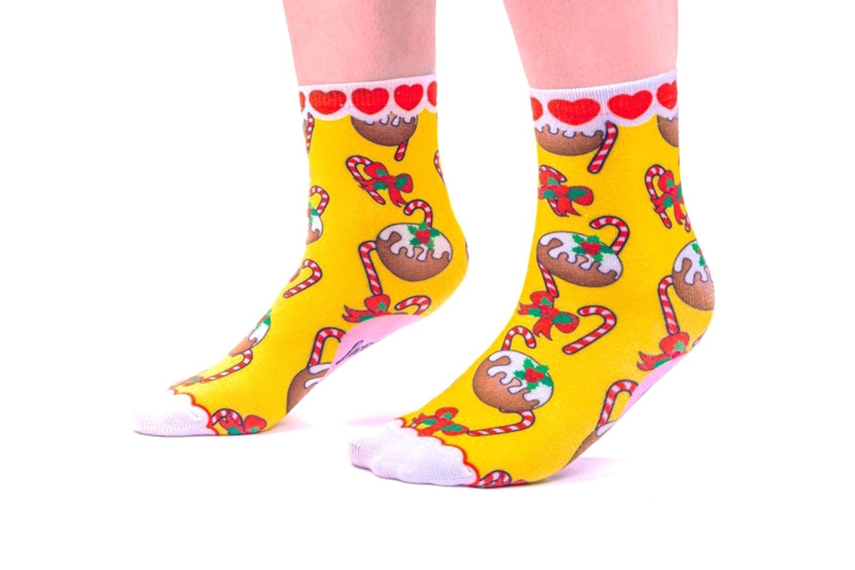 Irregular Choice Christmas Pudding Yellow Ankle Socks