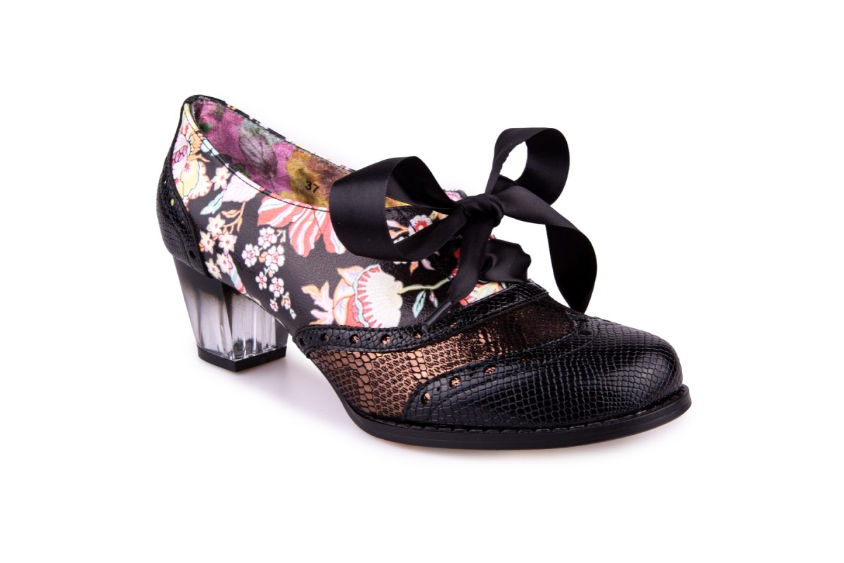 Irregular Choice Corporate Beauty Black Multi Floral Mid Heel Brogue ...