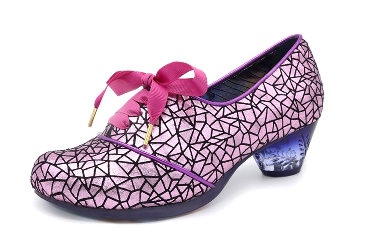 Irregular Choice Curio Low Pink Black Metallic Low Heel Lace Up Shoes