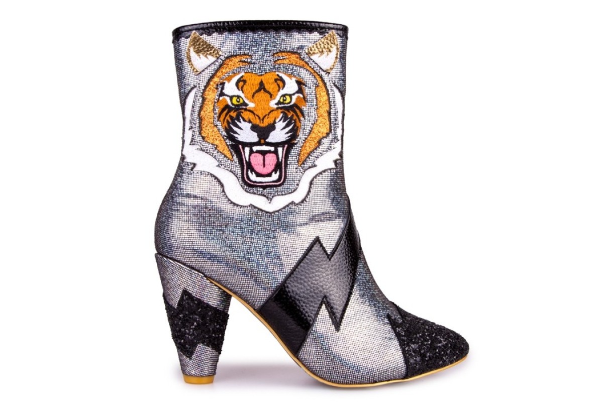 Irregular Choice Easy Tiger Black Silver Metallic Glitter High Heel Ankle Boots