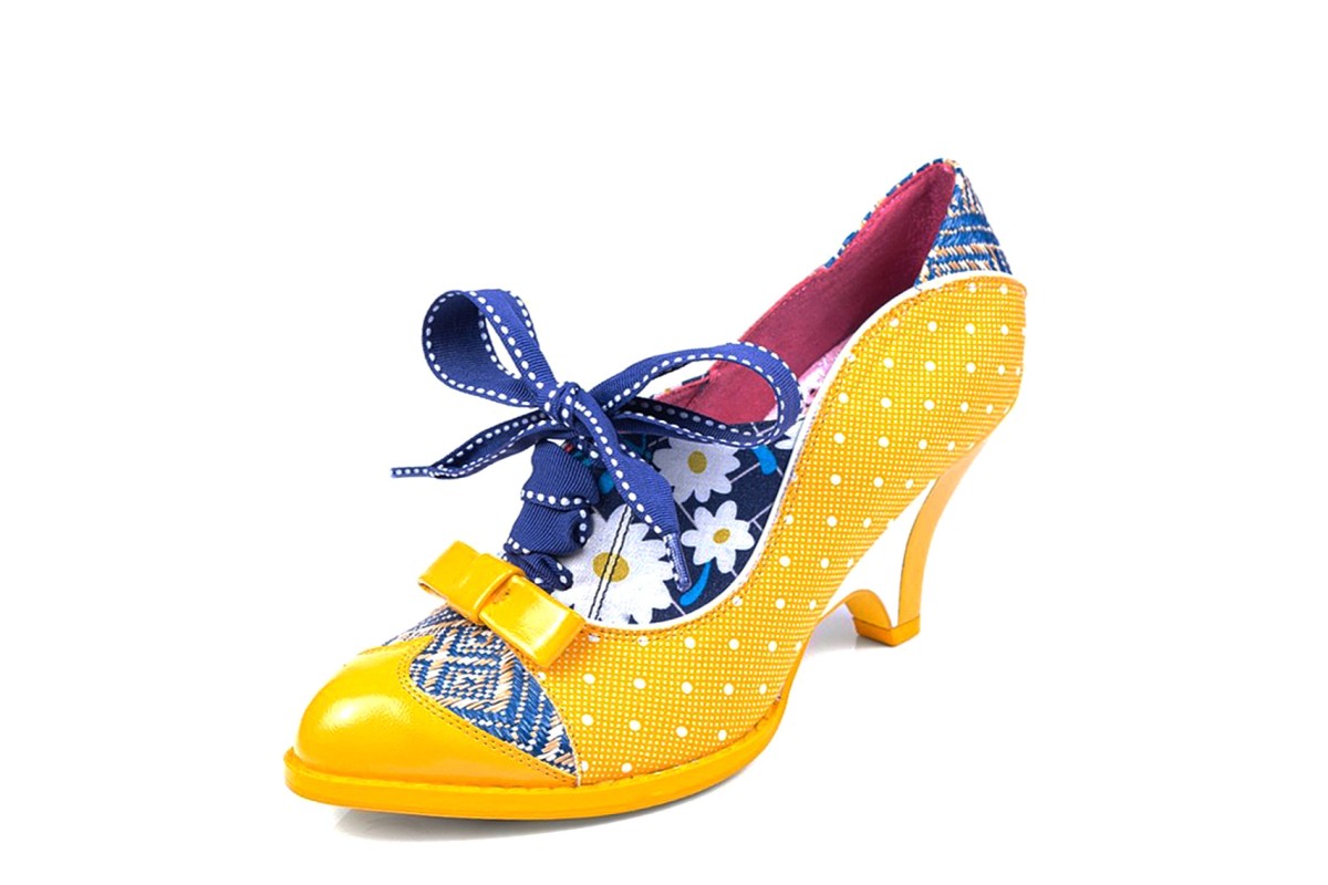 Irregular Choice Force of Beauty Mustard Yellow Polka Dot Floral High Heel Shoes