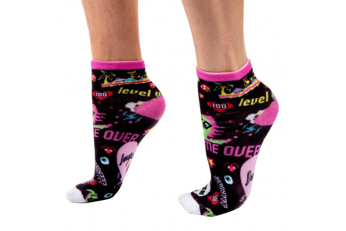 Irregular Choice Game Over Black Pink Ankle Socks