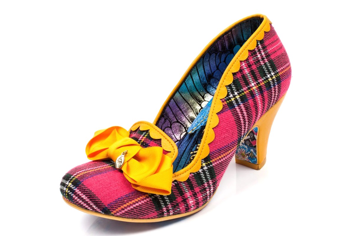 Irregular Choice Kanjanka Pink Yellow Tartan Check Mid Heel Shoes