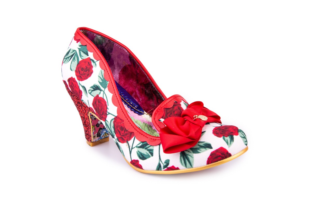 Irregular Choice Kanjanka Red Rose Floral Glitter Mid Heel Shoes