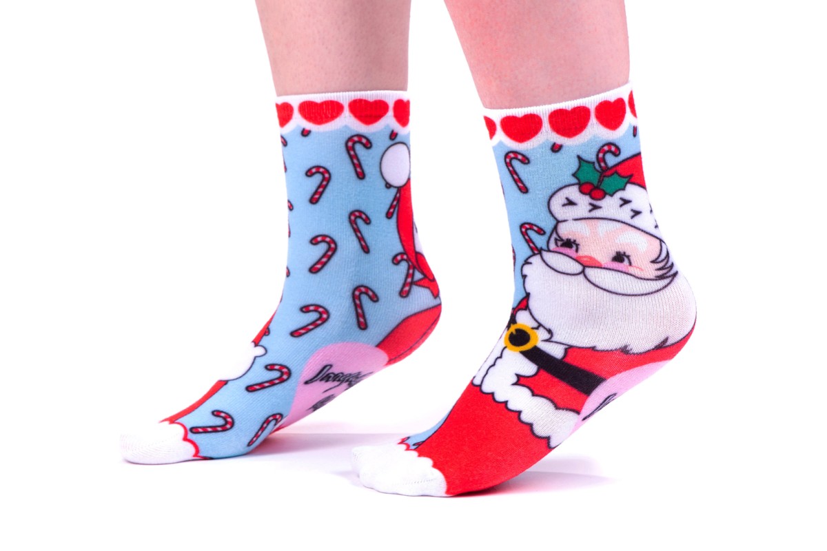 Irregular Choice Mr And Mrs Kringle Blue Red Father Christmas Ankle Socks