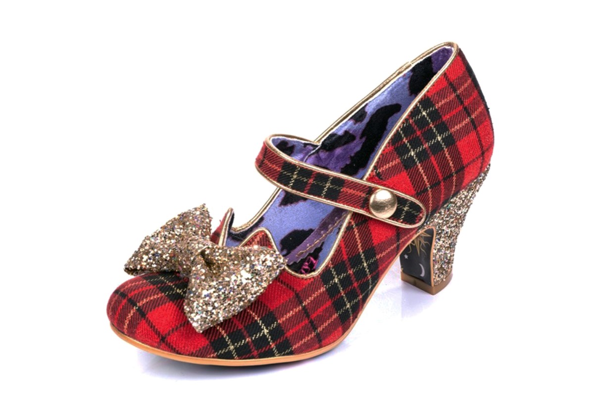 red tartan heels