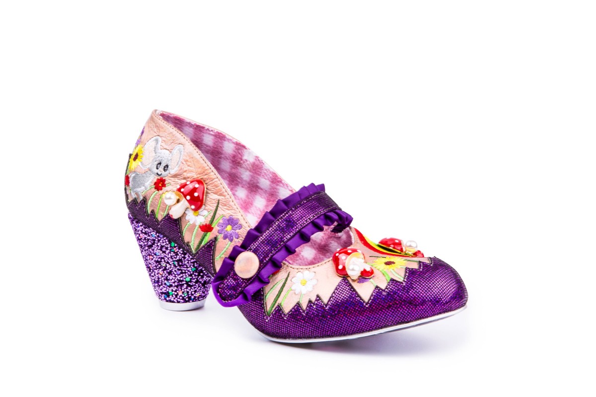 Irregular Choice Pipsqueak Purple Floral Rainbow Embroidered Mid Heel Mary Jane Shoes