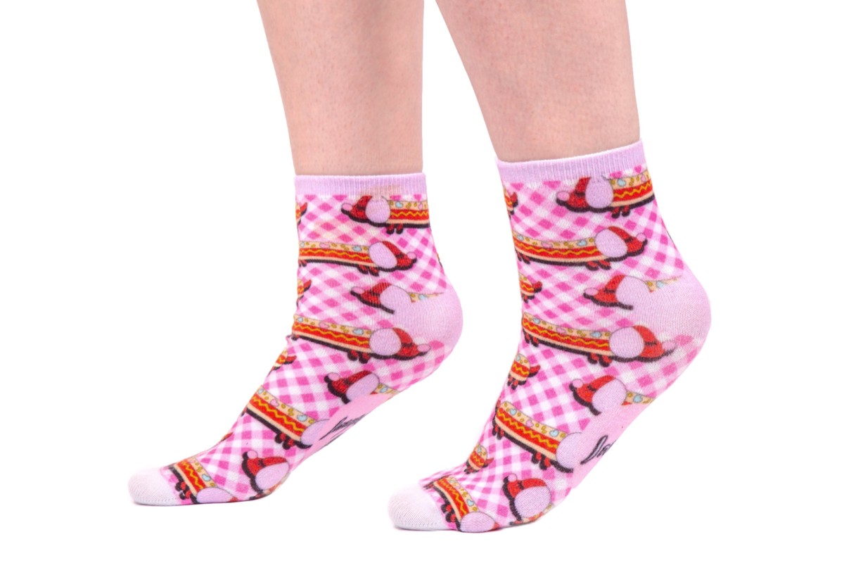 Irregular Choice Sausage Sarnie Pink Gingham Sausage Dachshund Dog Socks