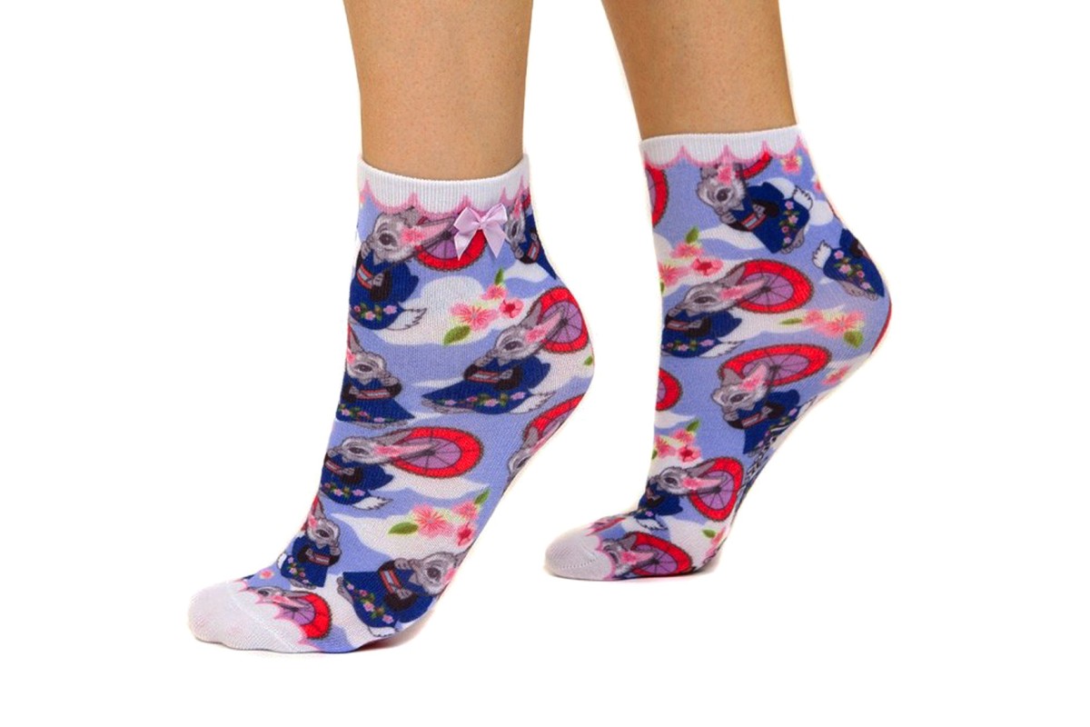 Irregular Choice Sockadelic Blossom Bunny Purple Ankle Socks