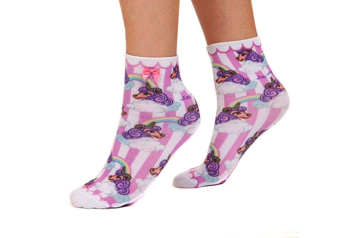 Irregular Choice Sockadelic Lady Daisy Unicorn Rainbow Purple Stripe Ankle Socks