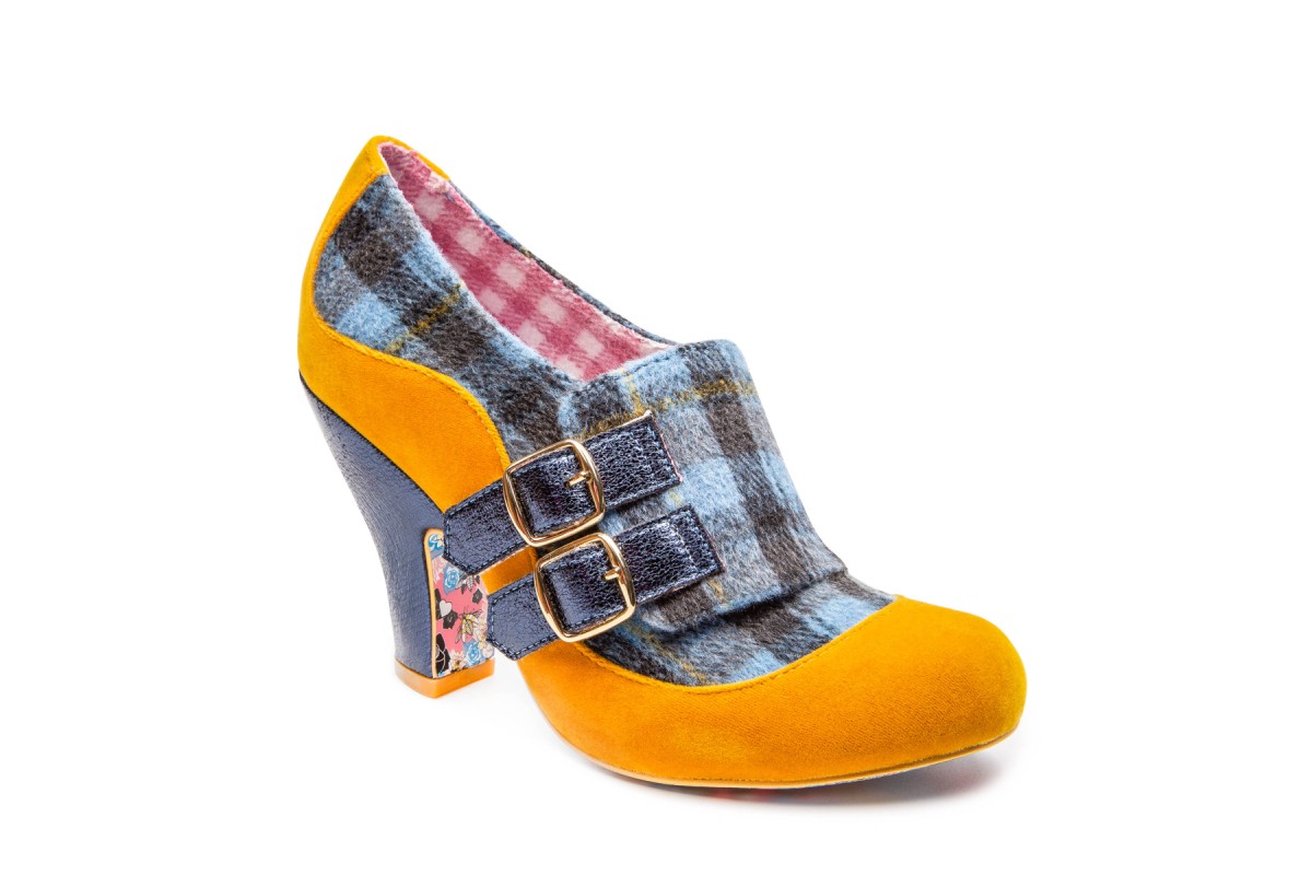 Irregular Choice Wandas Wish Blue Tartan Mustard Yellow High Heel Shoes