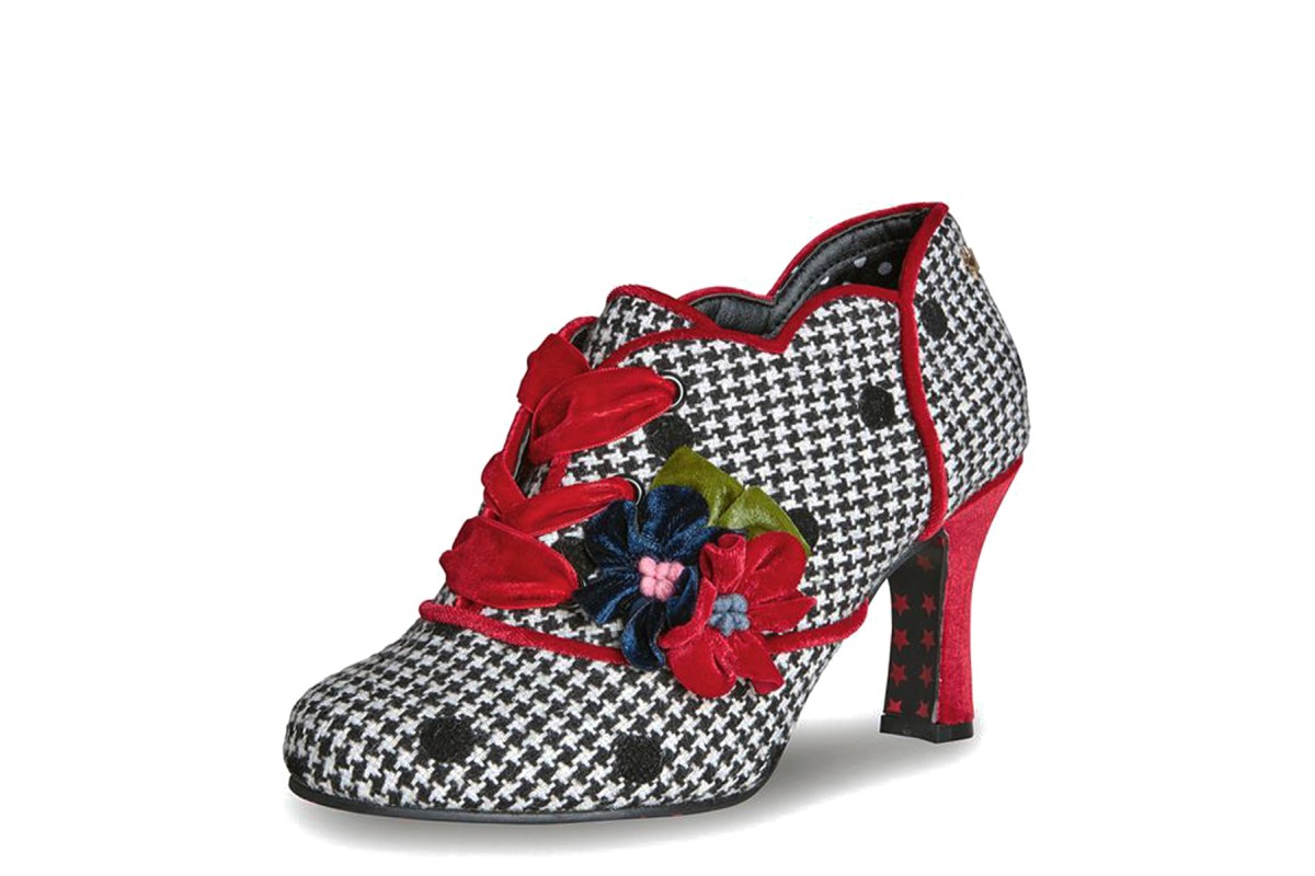 Joe Browns Lorelai Black Red Dogtooth Polka Dot Flower High Heel Shoes