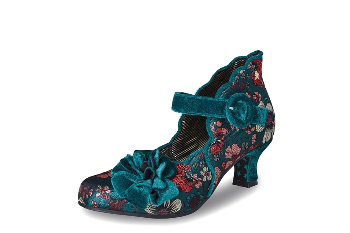 teal velvet shoes