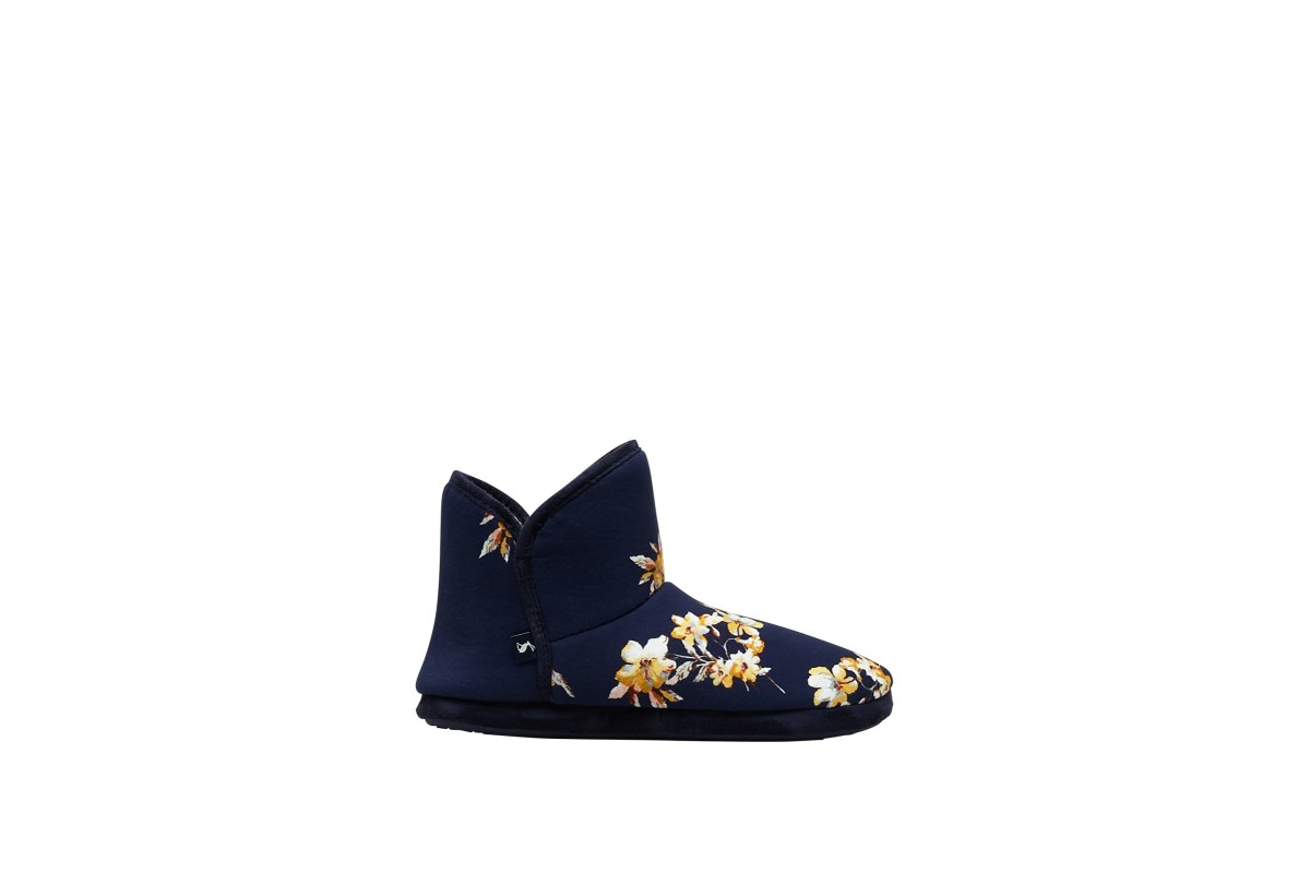 Joules Cabin Navy Floral Printed Faux Fur Lined Slipper Boots