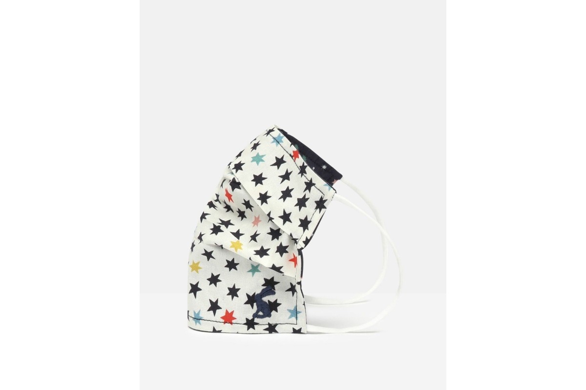 Joules Face Covering Cream Navy Star Pleated Reversible Cotton Mask