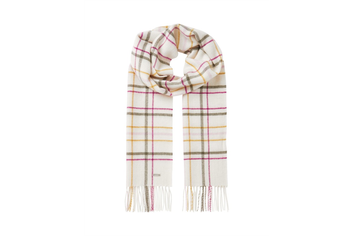 Joules Farewell Cream Thin Check Lightweight Wool Fashion Scarf