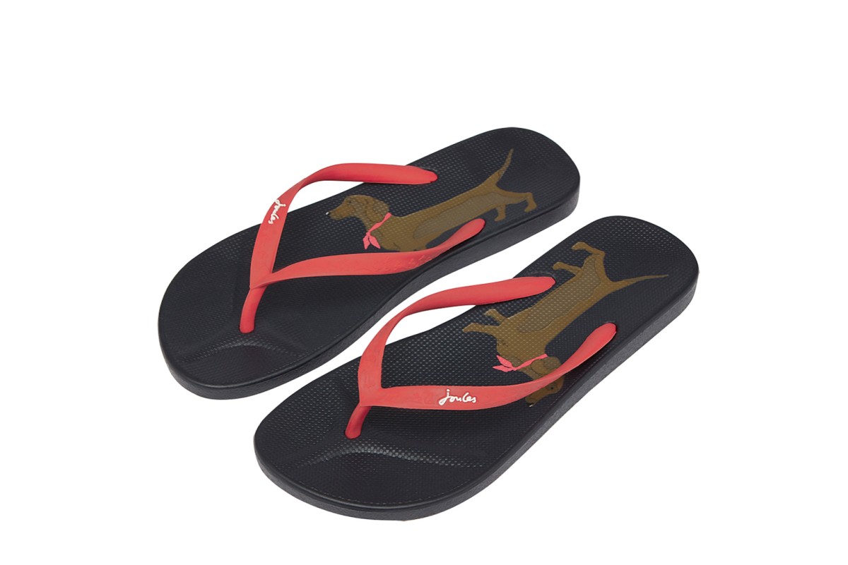 Joules Flip Flops Navy Red Dachshund Sausage Dog Print Sandals